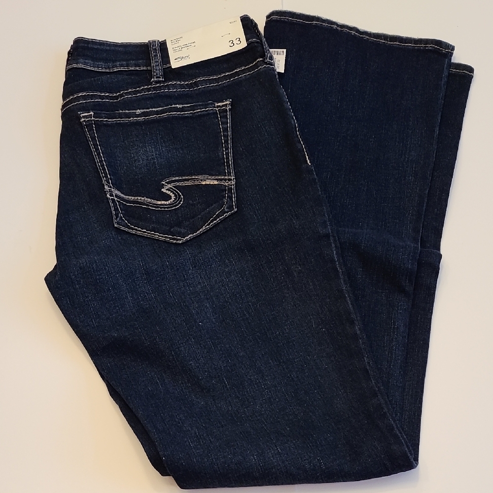 Dark Blue Women's Slim Boot Mid Rise Suki Jeans Size 33x33